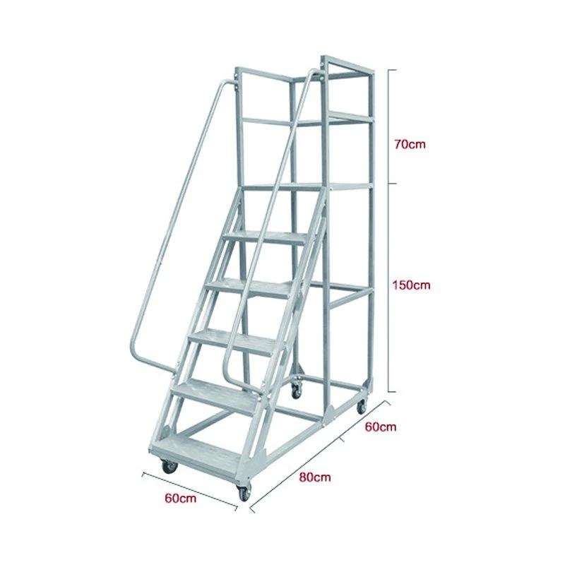 Durable 1500mm Height Movable Steel Folding Platform Step Ladder Trolley with Wheels