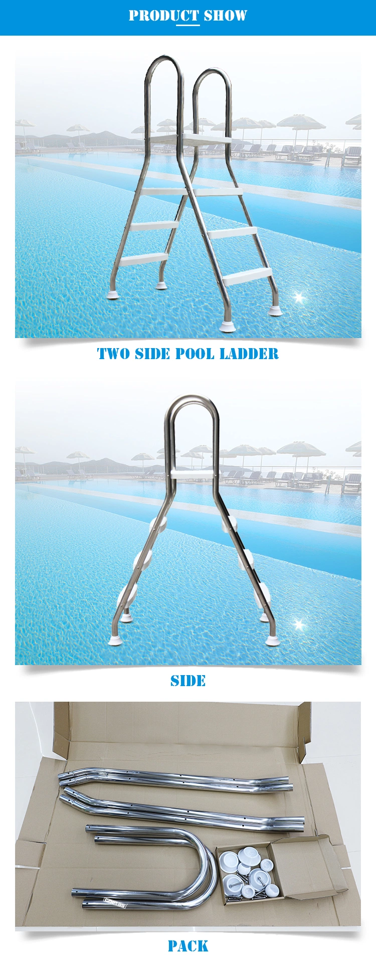 Inflatable Swimming Pools Stainless Steel Double Sided Anti-Slip Ladders