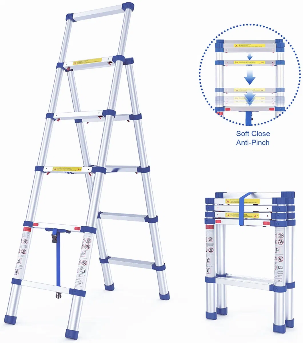 Bamboo Aluminium Double Sided Folding Step Telescopic 1.4+1.7m Super Ladder En131